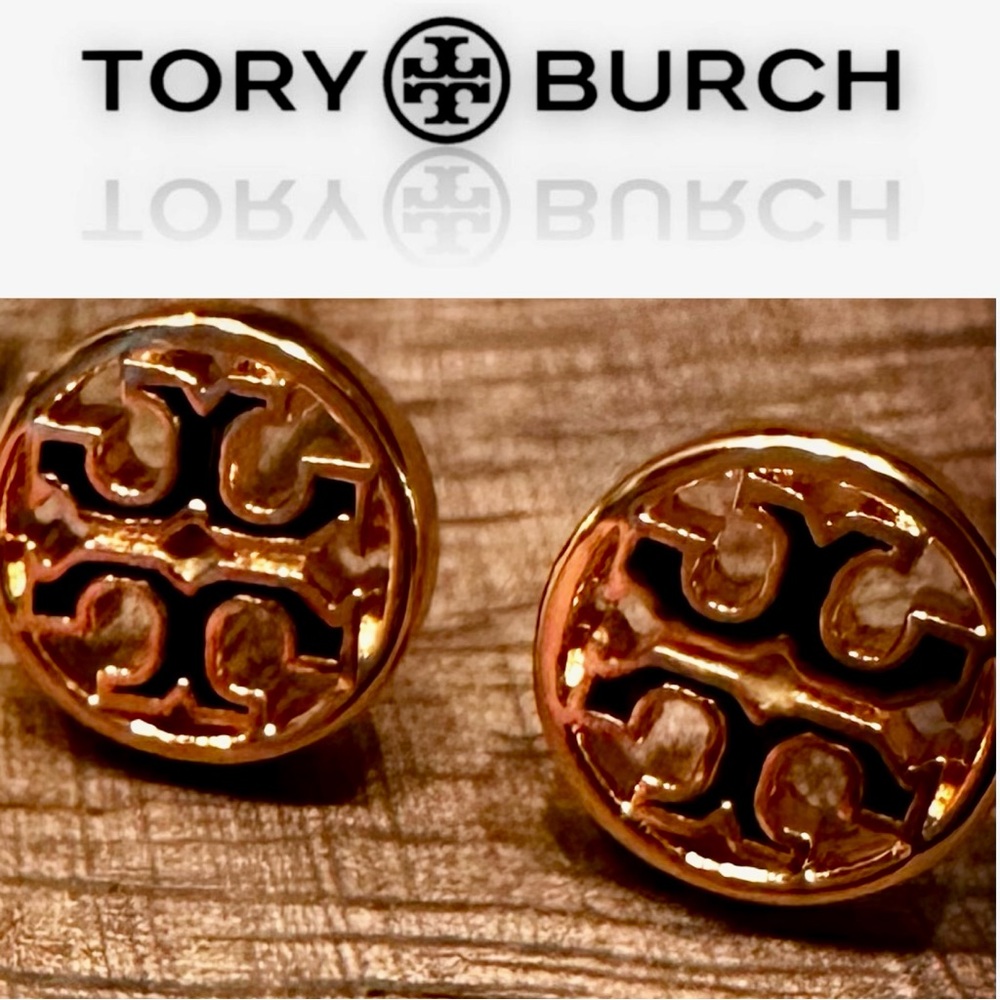 NWOT TORY BURCH Miller Silver with Black Logo Circle Stud Earrings